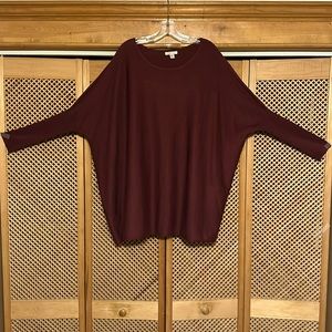 Women’s scoop neck oversized sweater batwing ribbed sleeves WINE  M/L. (515)